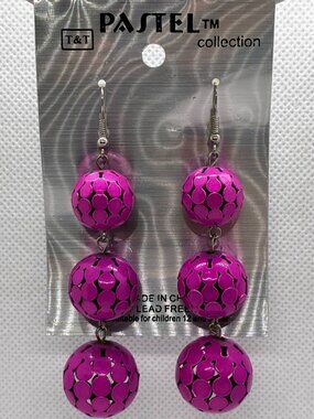 3For$20 Pastel Collection Magenta Triple Openwork Ball Drop Earrings
